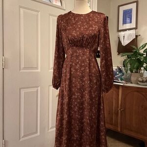 Bohme Talia Floral Midi Dress in Rust size S